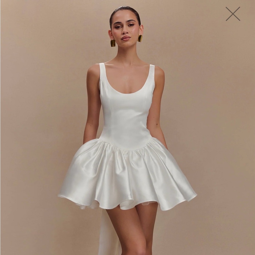 MESHKI Felicia Satin Mini Dress With Bow - White